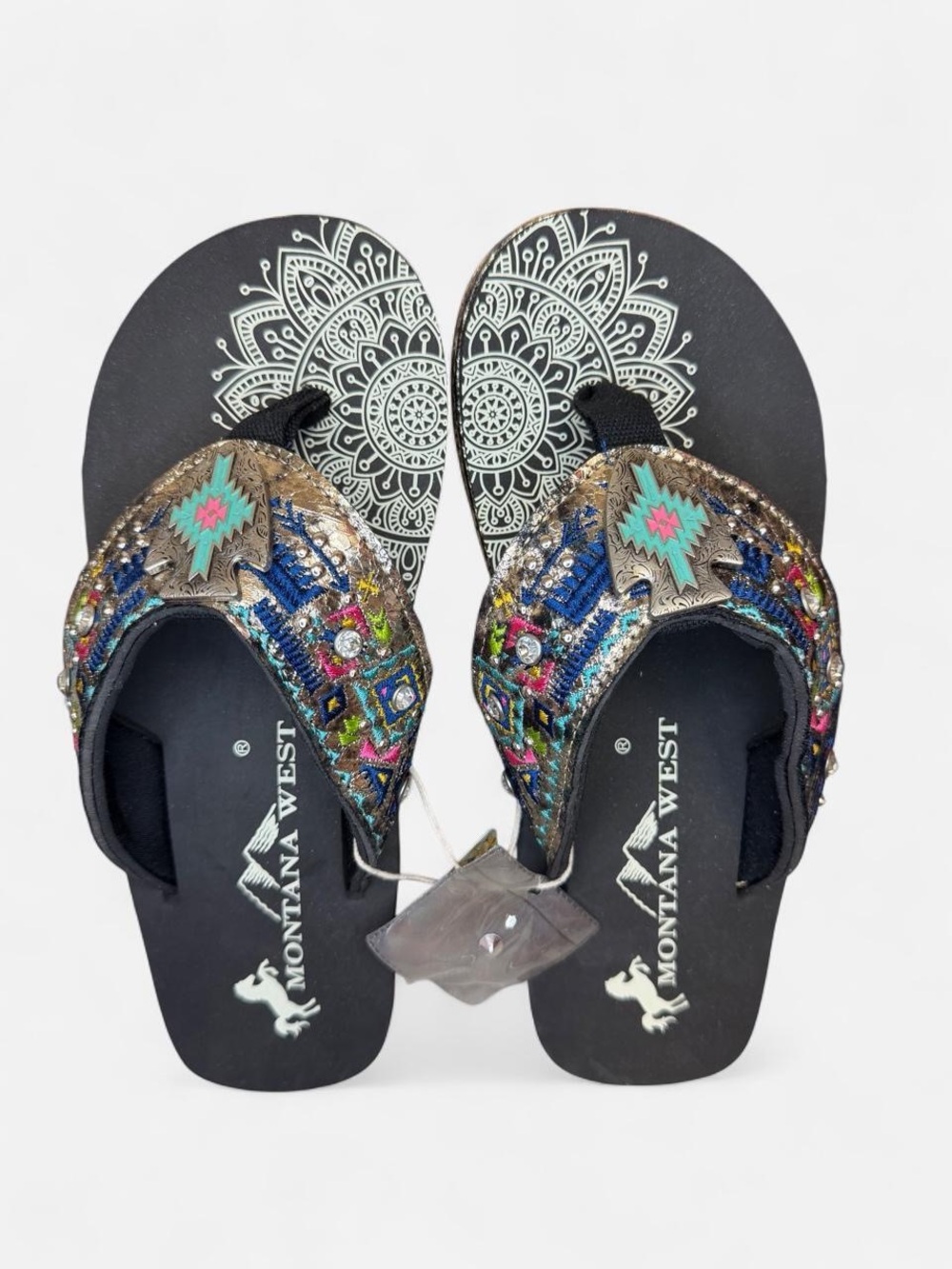 Montana West Black Beaded Embellished Flip Flop Wedge Sandals